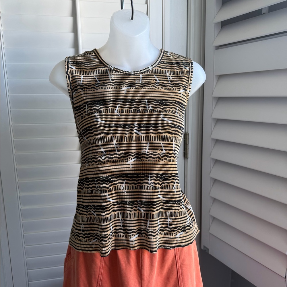 Sleeveless Striped Knit Tank Top in Black and Tan
